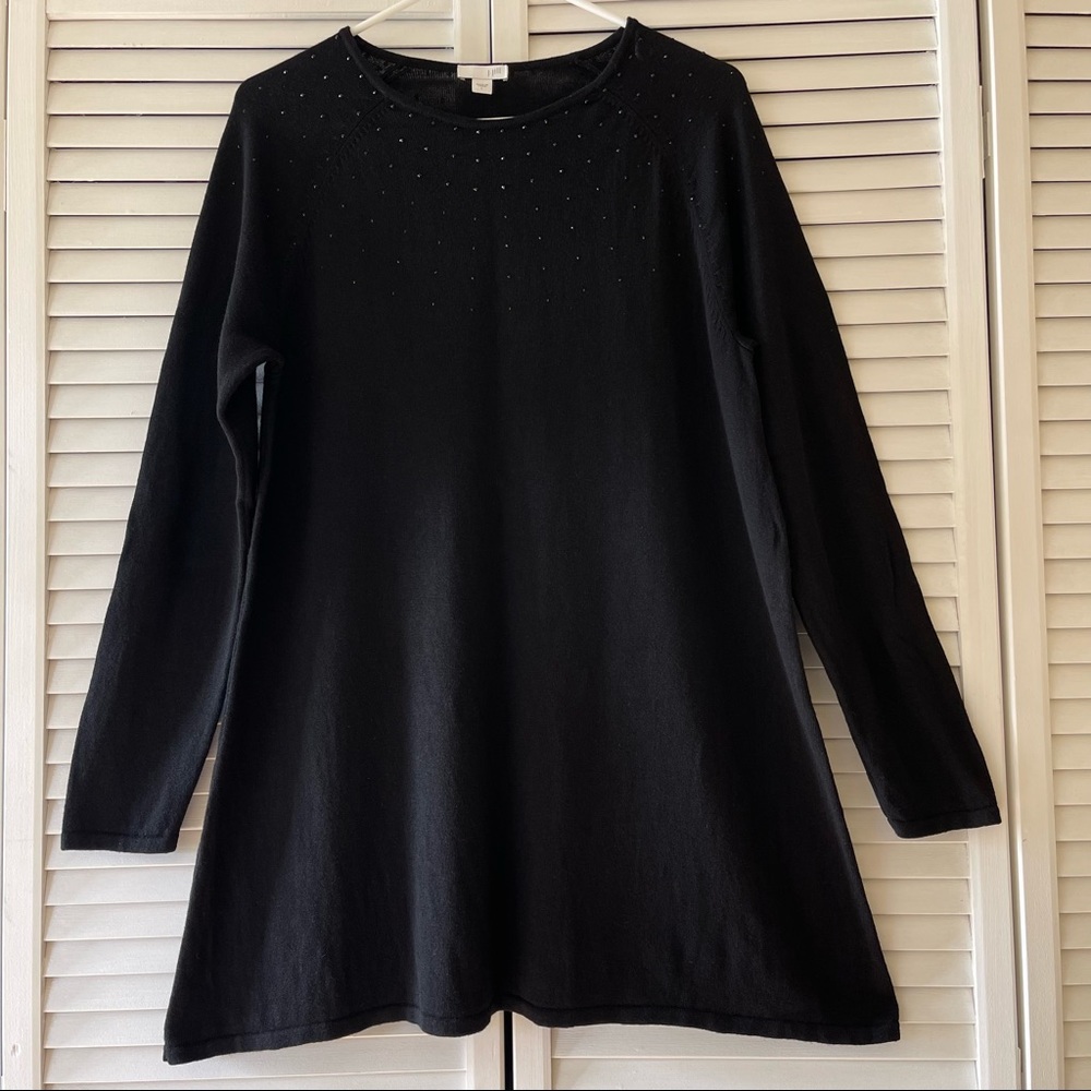 J.Jill Black Wool Blend Tunic Top With Sparkles Around Neck Size L